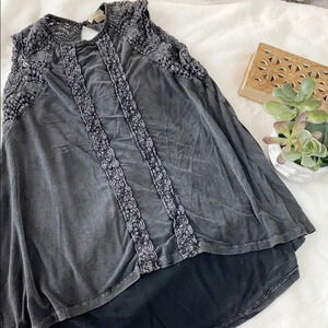 Anama Gray/black acid wash crochet Sleeveless Top